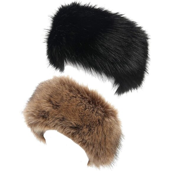 Faux Fur Headband Women's Winter Earwarmer Black Natural Soft Polar Fleece